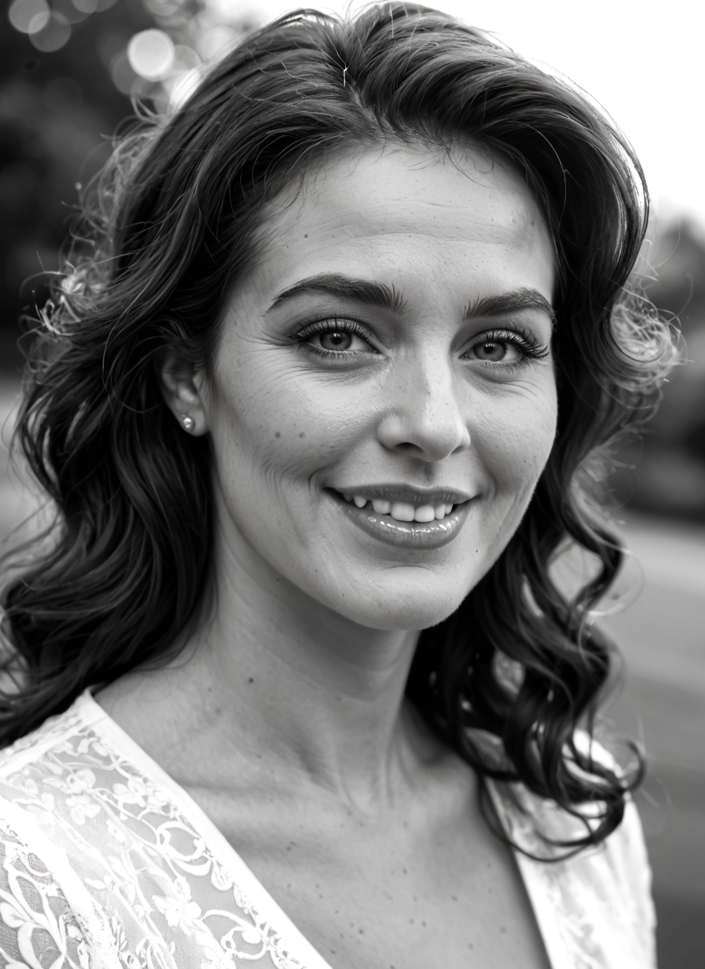 1girl, greyscale, solo, monochrome, smile, mole · Yamete.gg