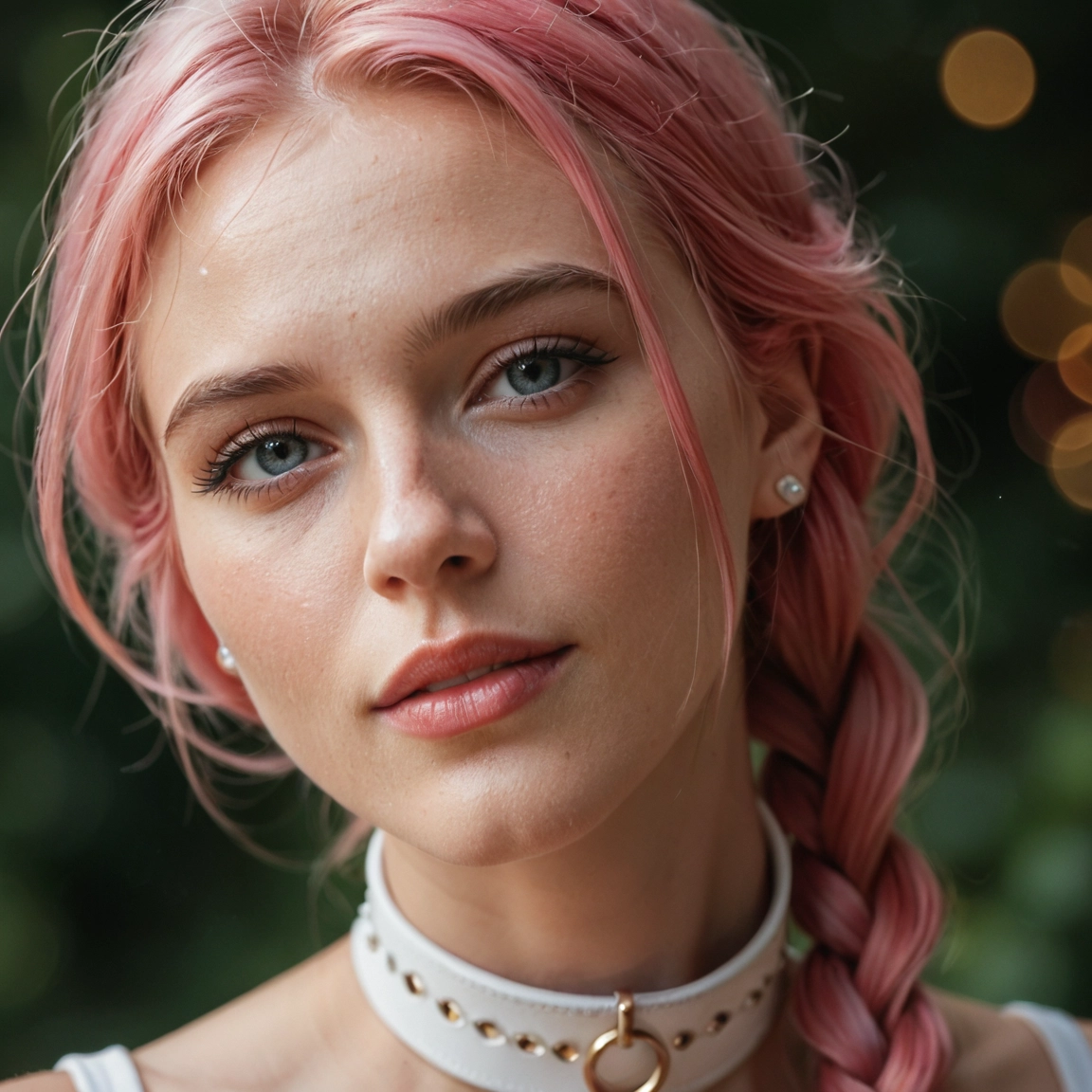solo, 1girl, pink hair, braid, jewelry, earrings · Yamete.gg
