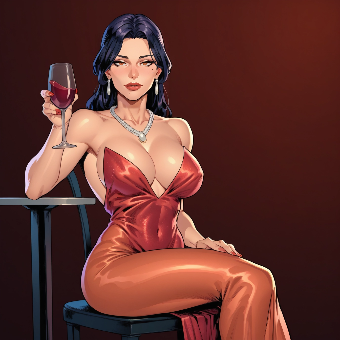 1girl, dress, jewelry, breasts, earrings, necklace · Yamete.gg