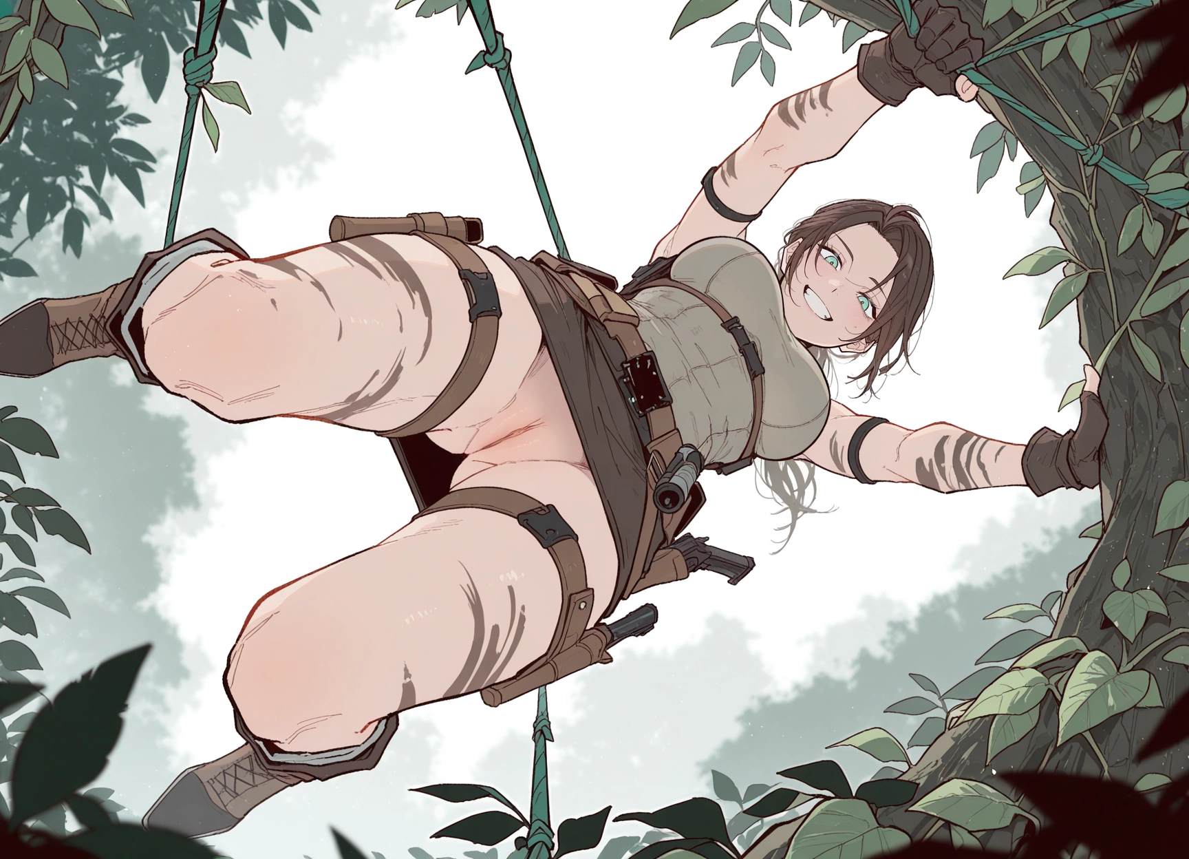 1girl, gloves, smile, weapon, skirt, solo · Yamete.gg