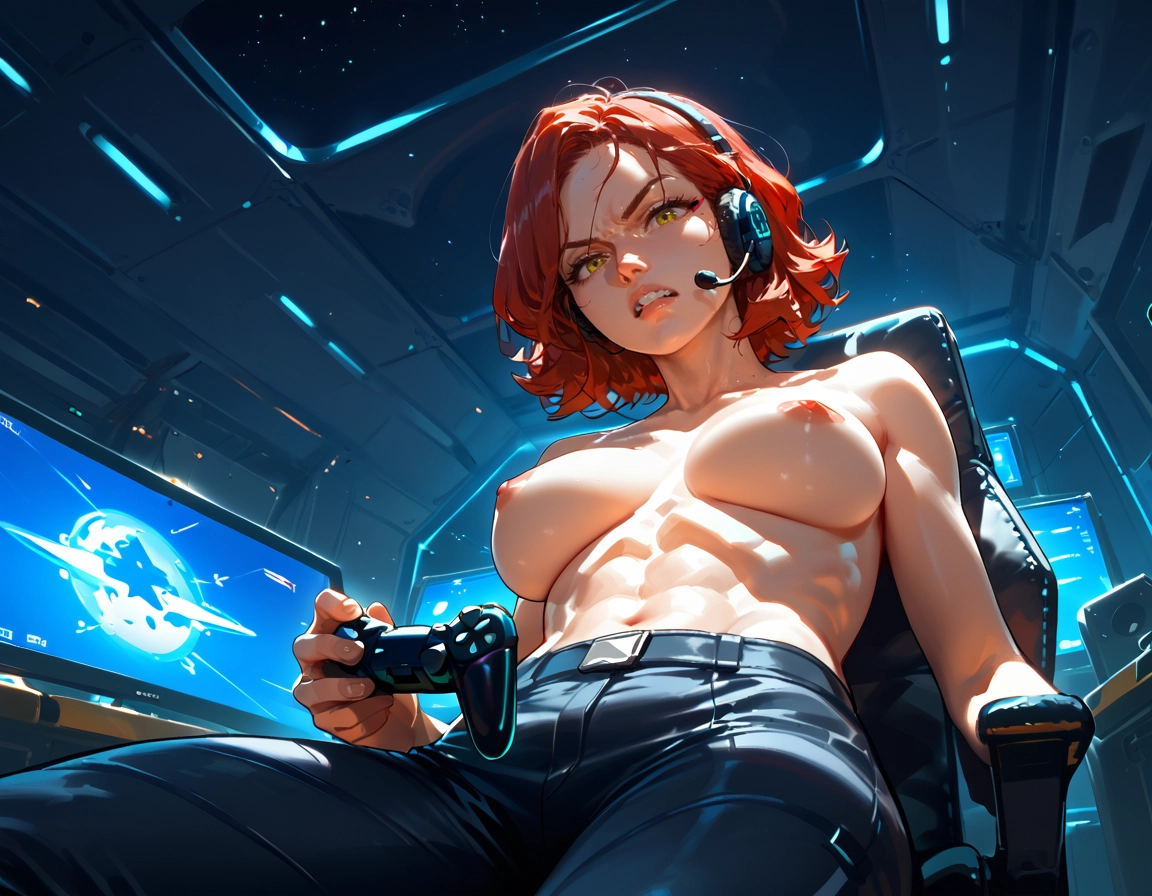 1girl, nipples, topless, breasts, controller, solo · Yamete.gg