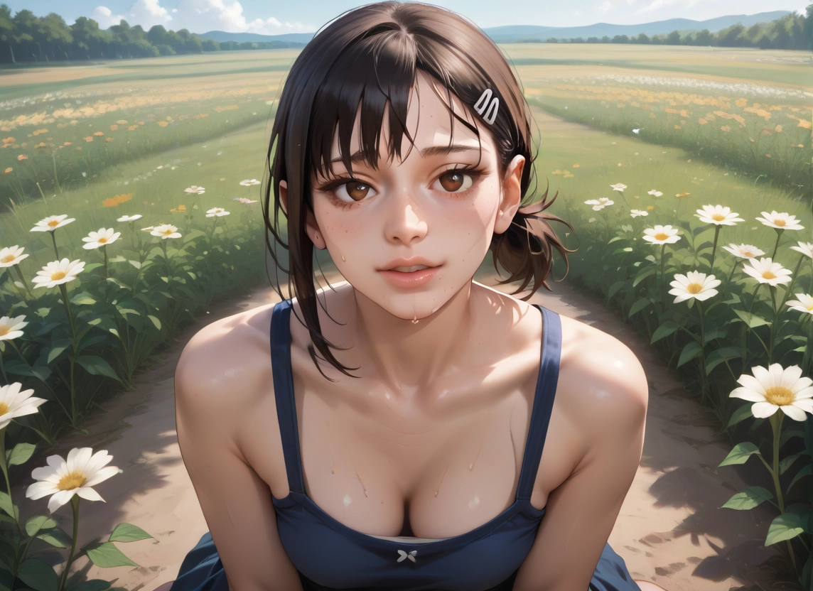 1girl, breasts, solo, outdoors, flower, looking at viewer · Yamete.gg