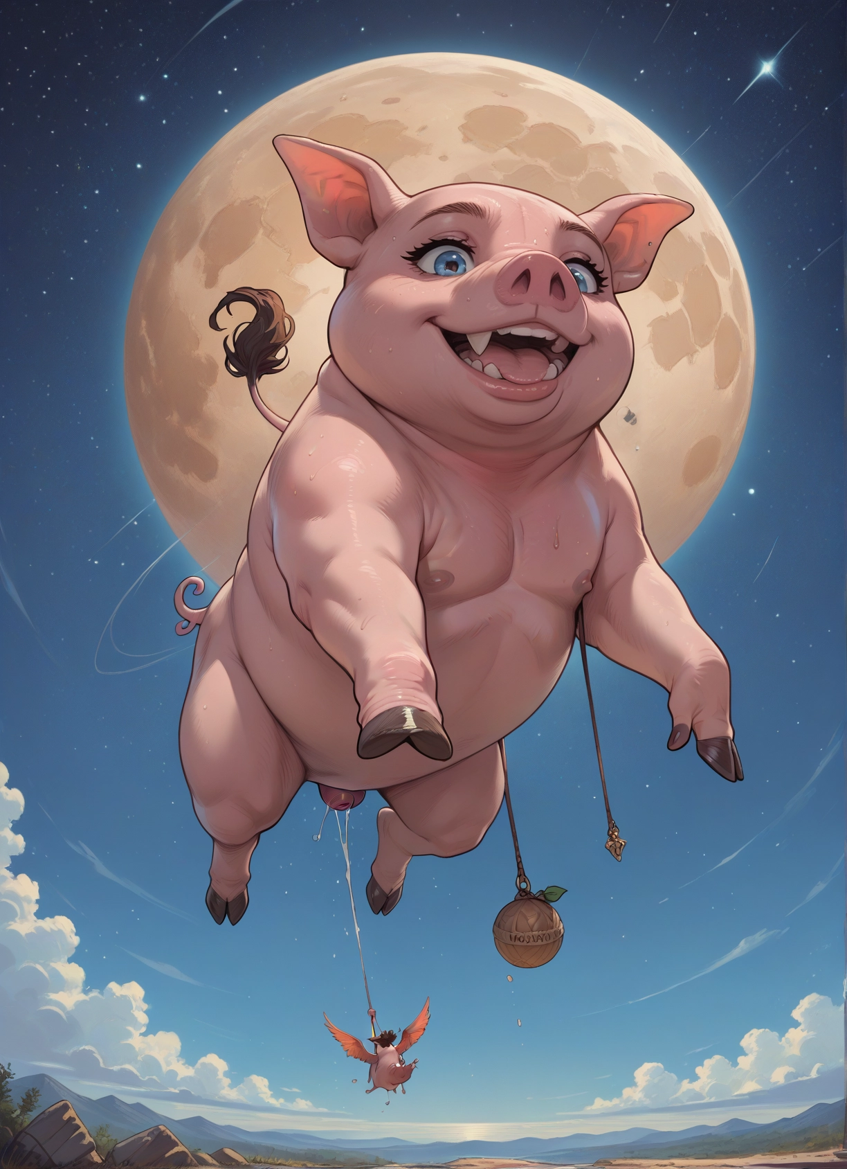 moon, penis, sky, blue eyes, nipples, star (sky) · Yamete.gg