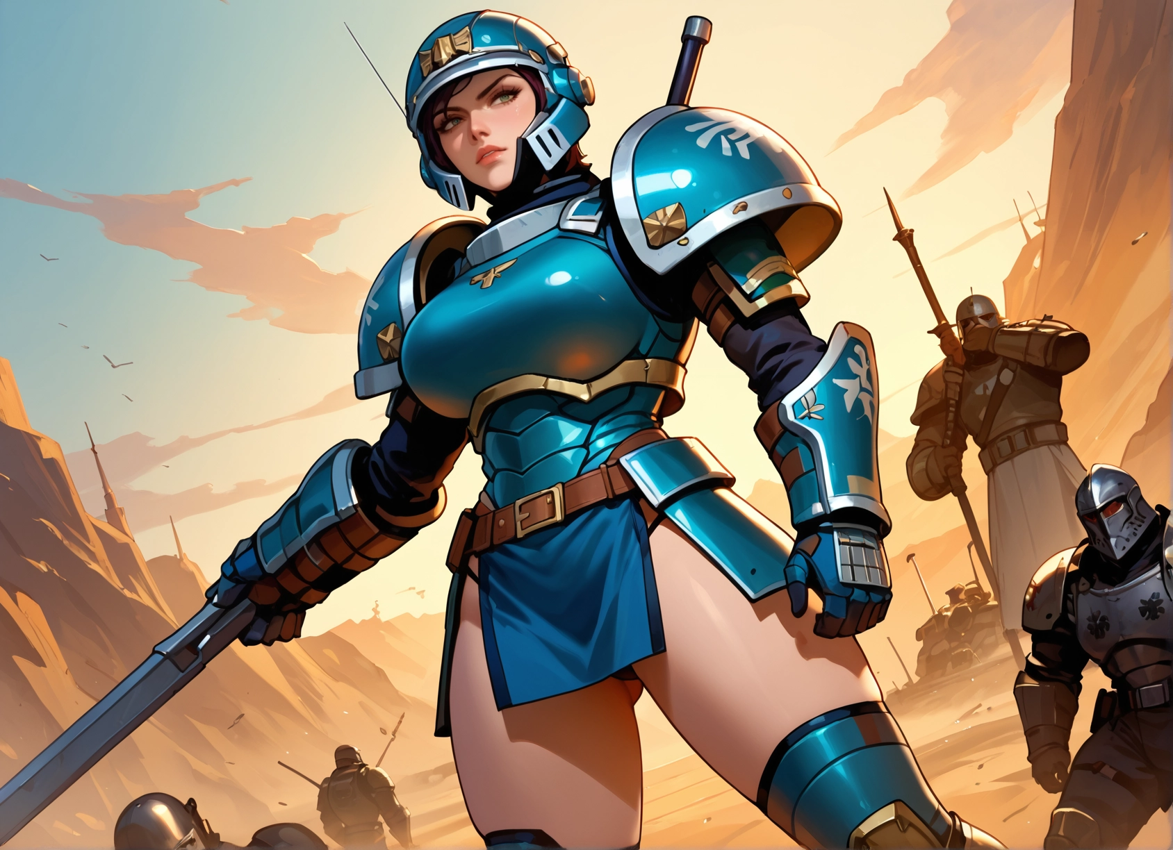 armor, weapon, 1girl, helmet, polearm, sword · Yamete.gg