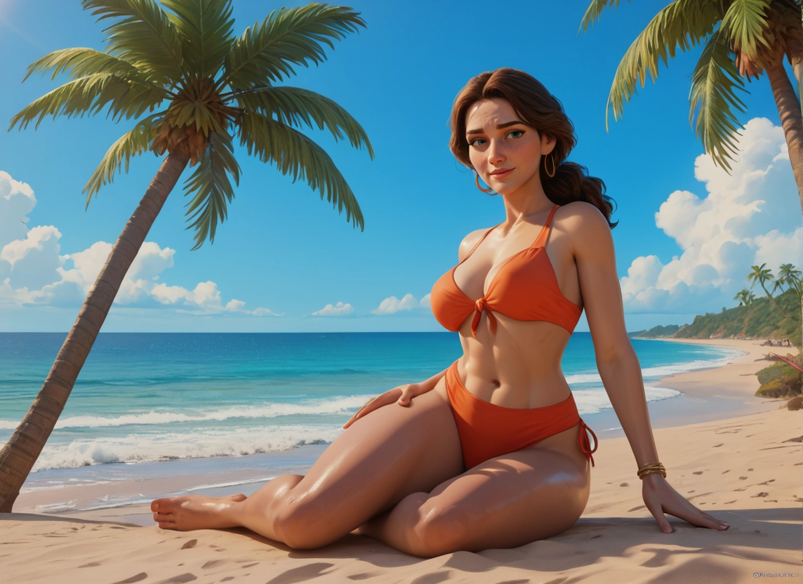 1girl, beach, swimsuit, tree, palm tree, bikini · Yamete.gg