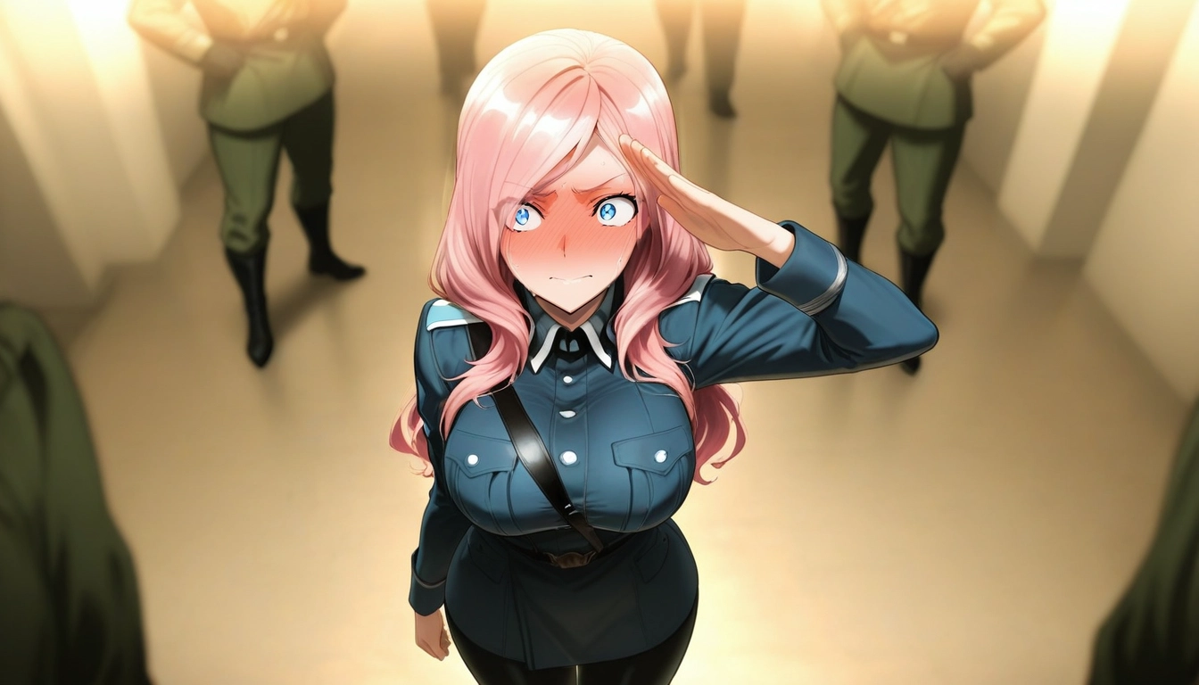 salute, 1girl, uniform, military, military uniform, breasts · Yamete.gg