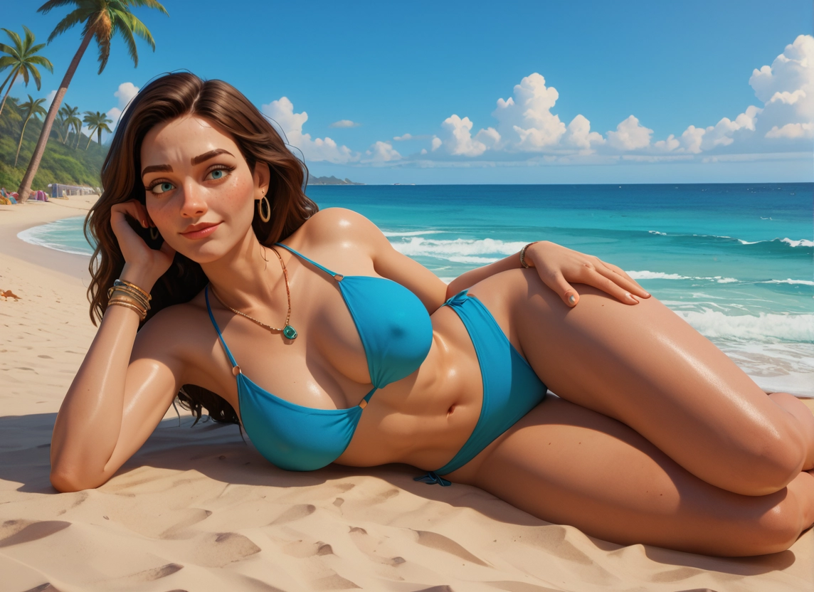 beach, swimsuit, 1girl, bikini, outdoors, breasts · Yamete.gg