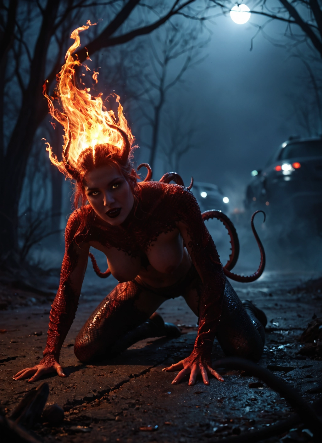 1girl, breasts, tail, horns, solo, nipples · Yamete.gg