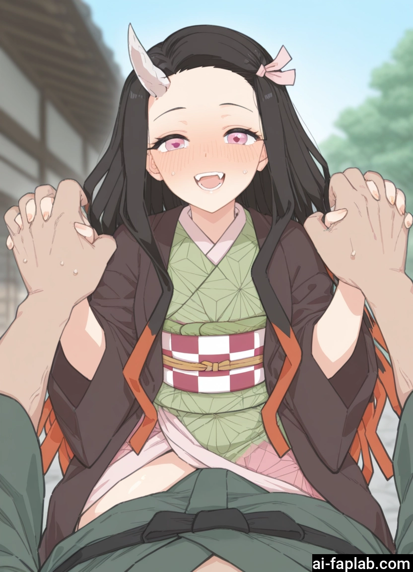 1girl, japanese clothes, black hair, horns, kimono, 1boy · Yamete.gg
