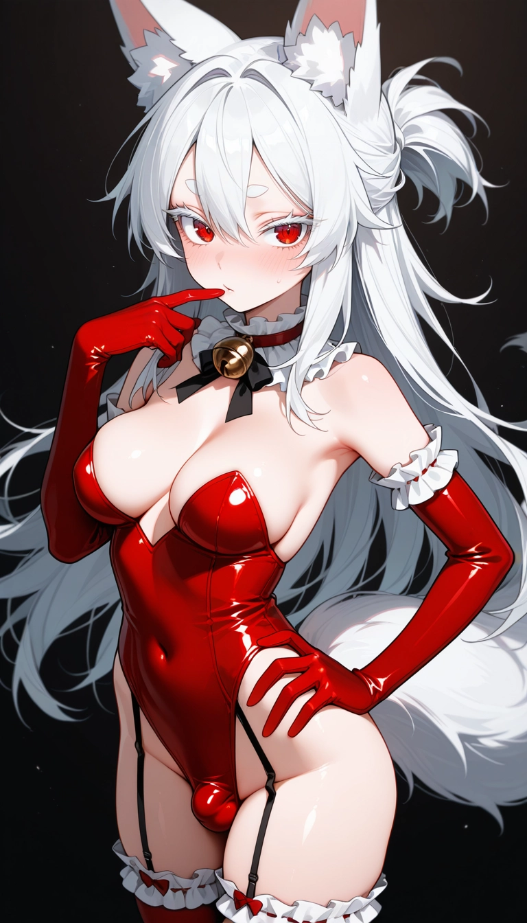 gloves, solo, animal ears, red gloves, elbow gloves, leotard