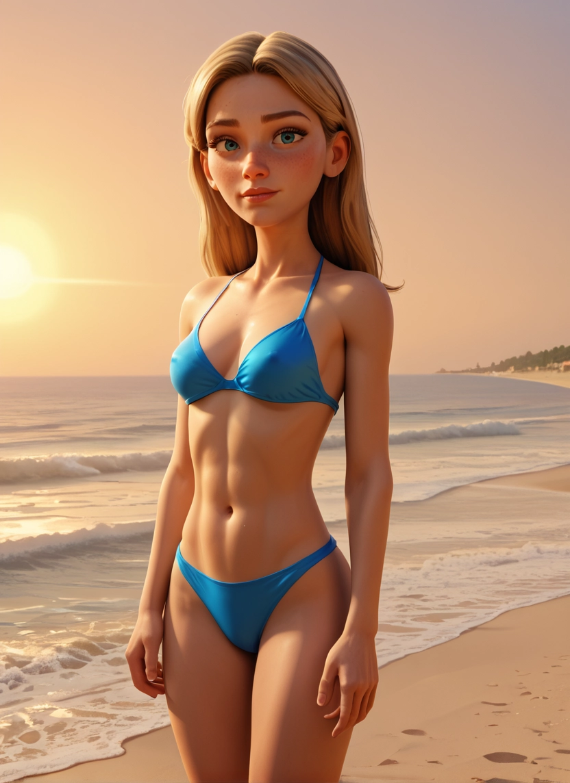 1girl, swimsuit, solo, bikini, blue bikini, beach · Yamete.gg
