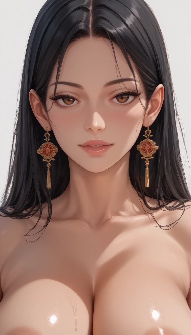 1girl, solo, jewelry, earrings, breasts, black hair · Yamete.gg
