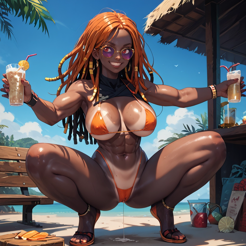1girl, swimsuit, breasts, bikini, squatting, abs · Yamete.gg