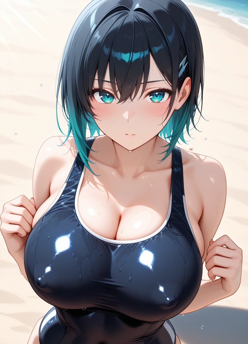 1girl, breasts, swimsuit, solo, one-piece swimsuit, looking at viewer · Yamete.gg