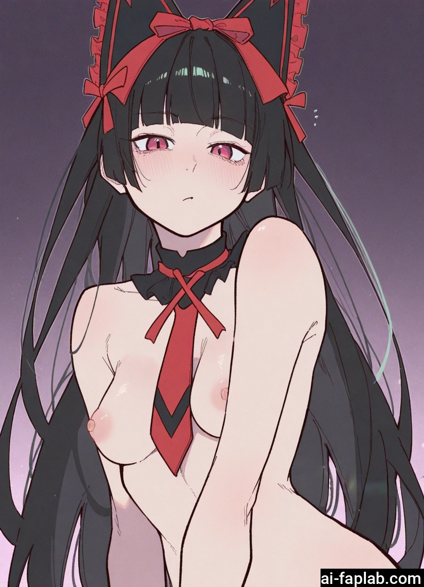 1girl, breasts, nipples, long hair, solo, black hair