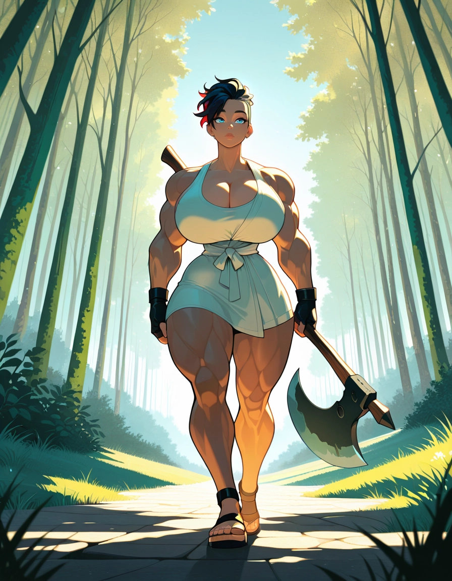 1girl, breasts, muscular female, axe, thighs, thick thighs · Yamete.gg