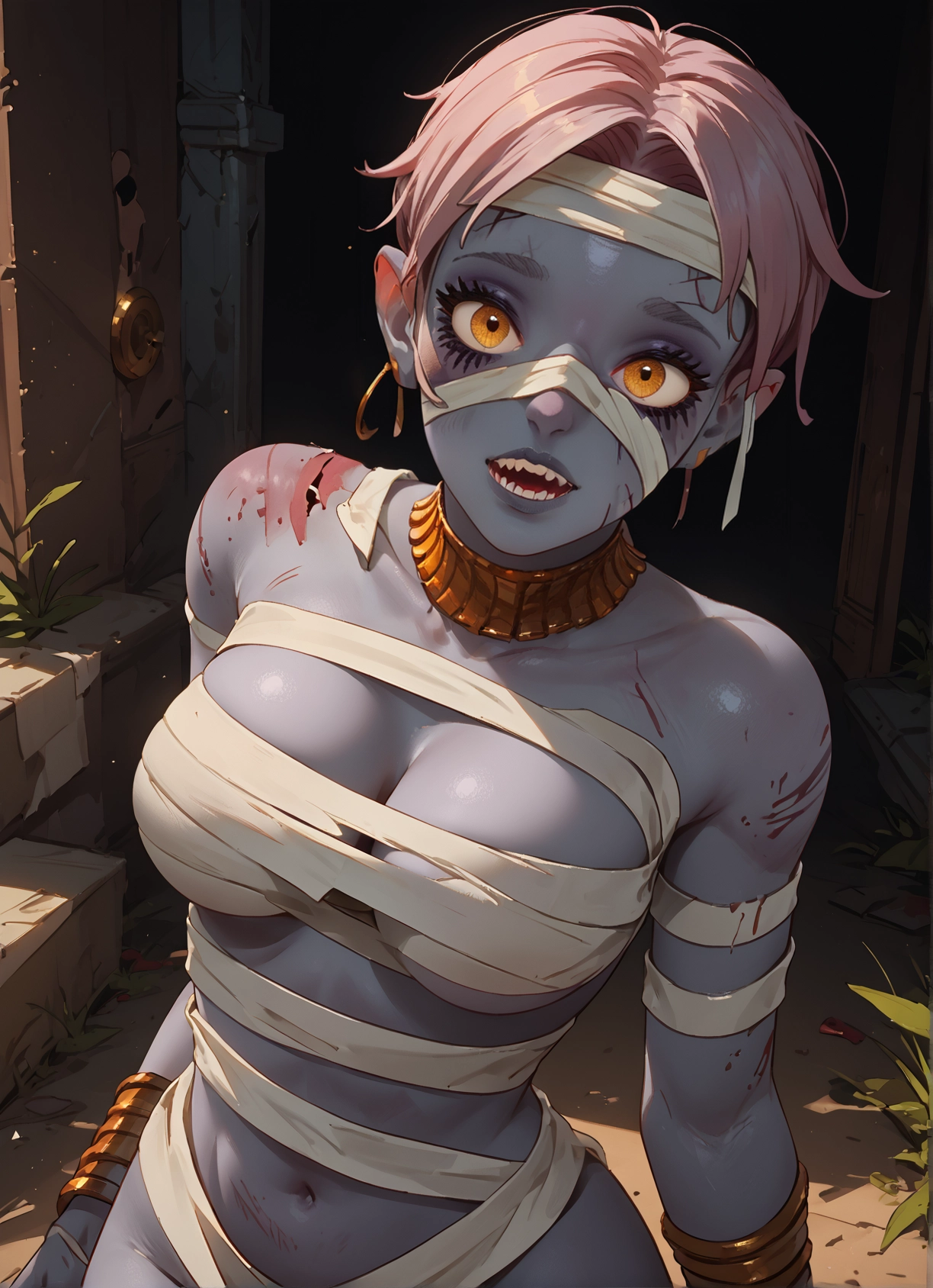 1girl, breasts, jewelry, teeth, solo, sharp teeth · Yamete.gg