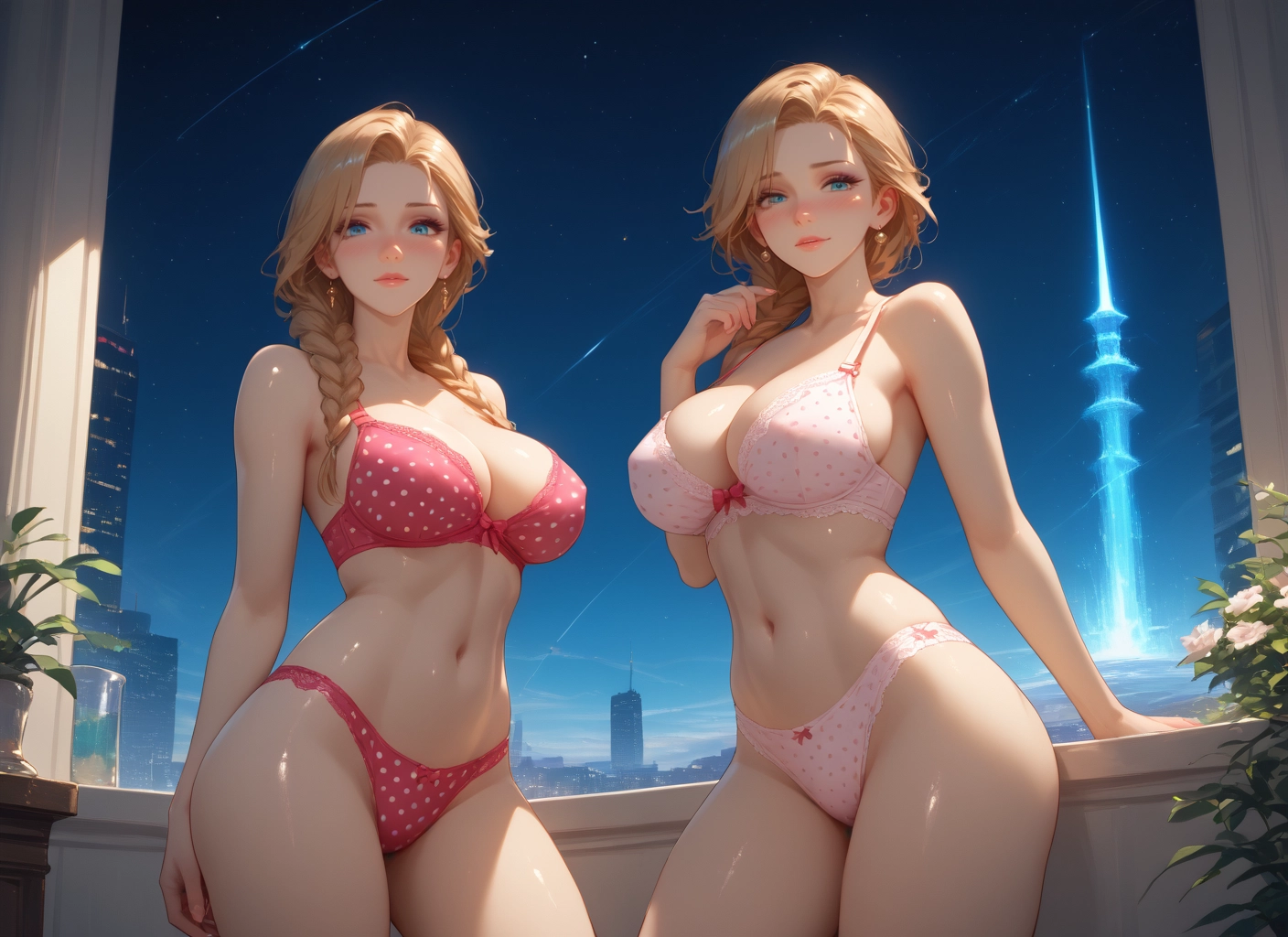 breasts, underwear, panties, bra, large breasts, braid · Yamete.gg