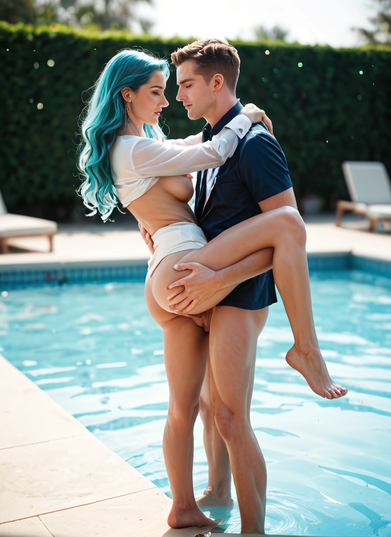 1girl, 1boy, hetero, breasts, pool, nipples · Yamete.gg