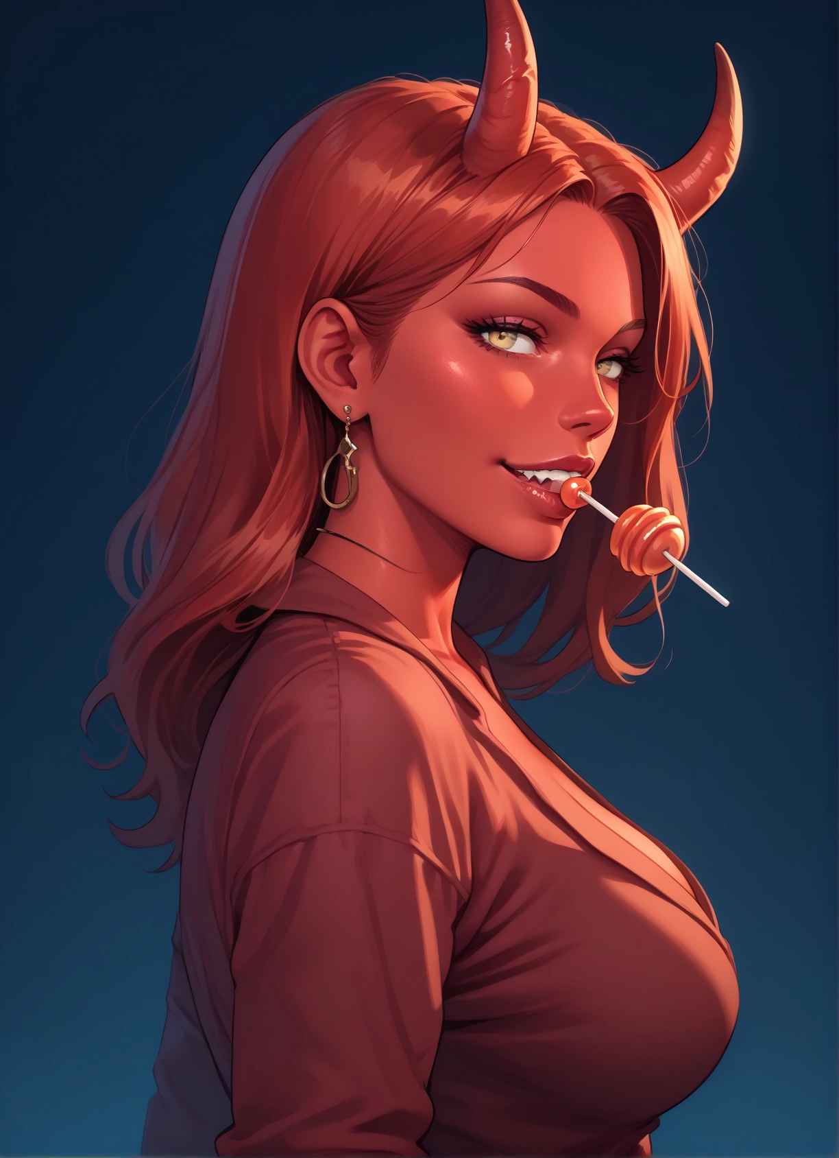 1girl, horns, food, jewelry, solo, candy · Yamete.gg