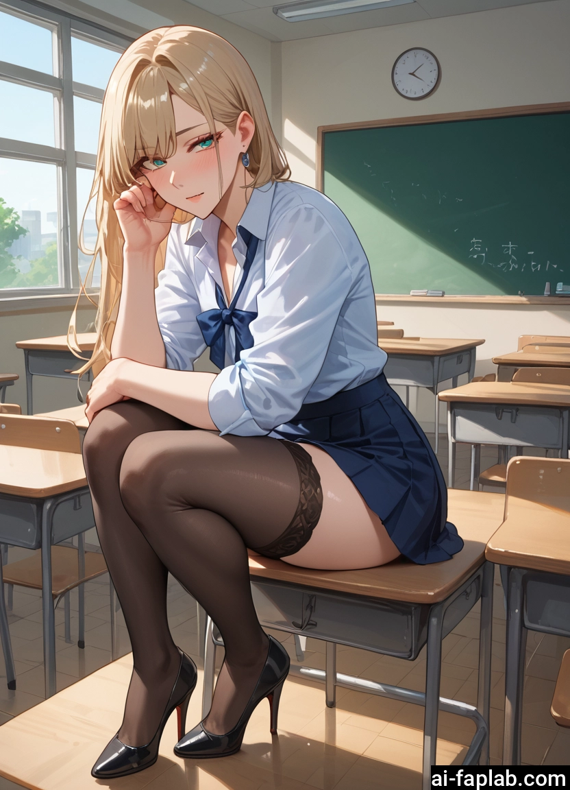 1girl, thighhighs, skirt, solo, high heels, sitting · Yamete.gg