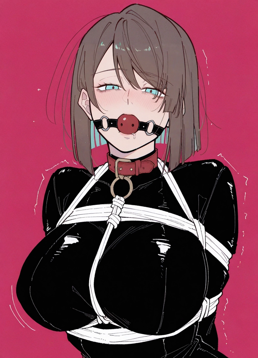 1girl, bound, bdsm, solo, rope, brown hair