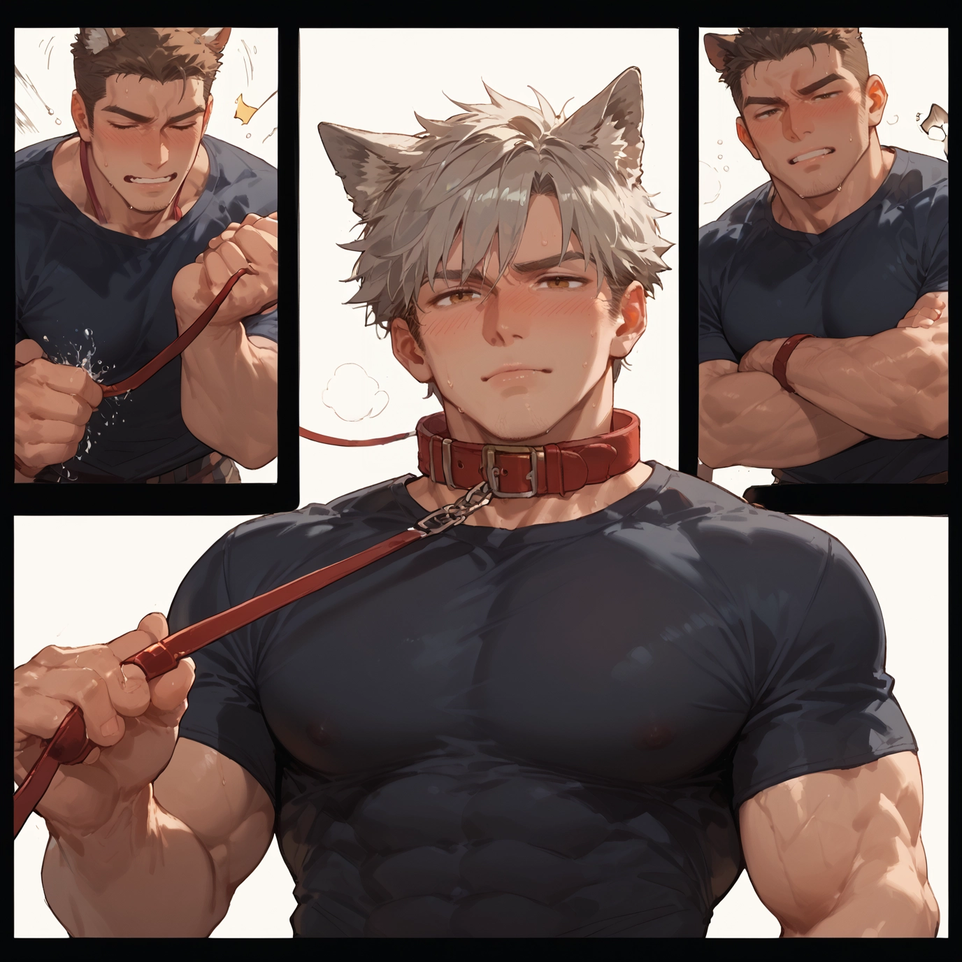 yaoi, bara, animal ears, muscular, male focus, muscular male · Yamete.gg