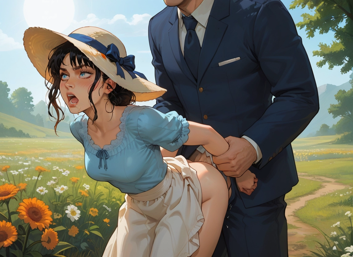 1girl, 1boy, outdoors, hat, hetero, flower · Yamete.gg