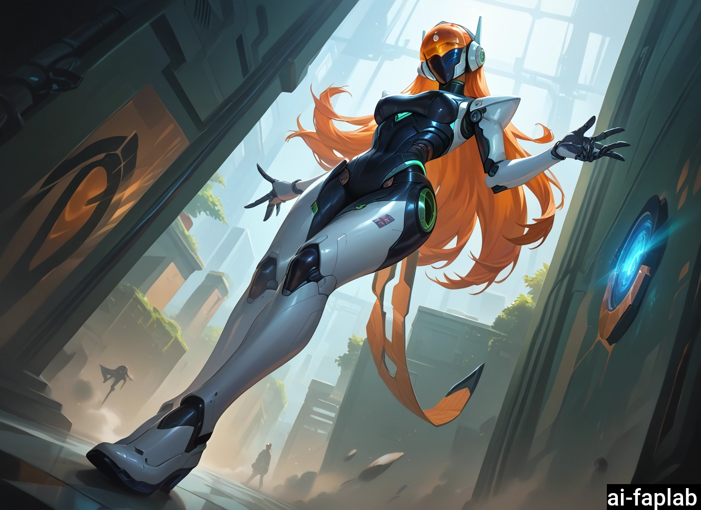 1girl, long hair, orange hair, breasts, robot joints, joints · Yamete.gg