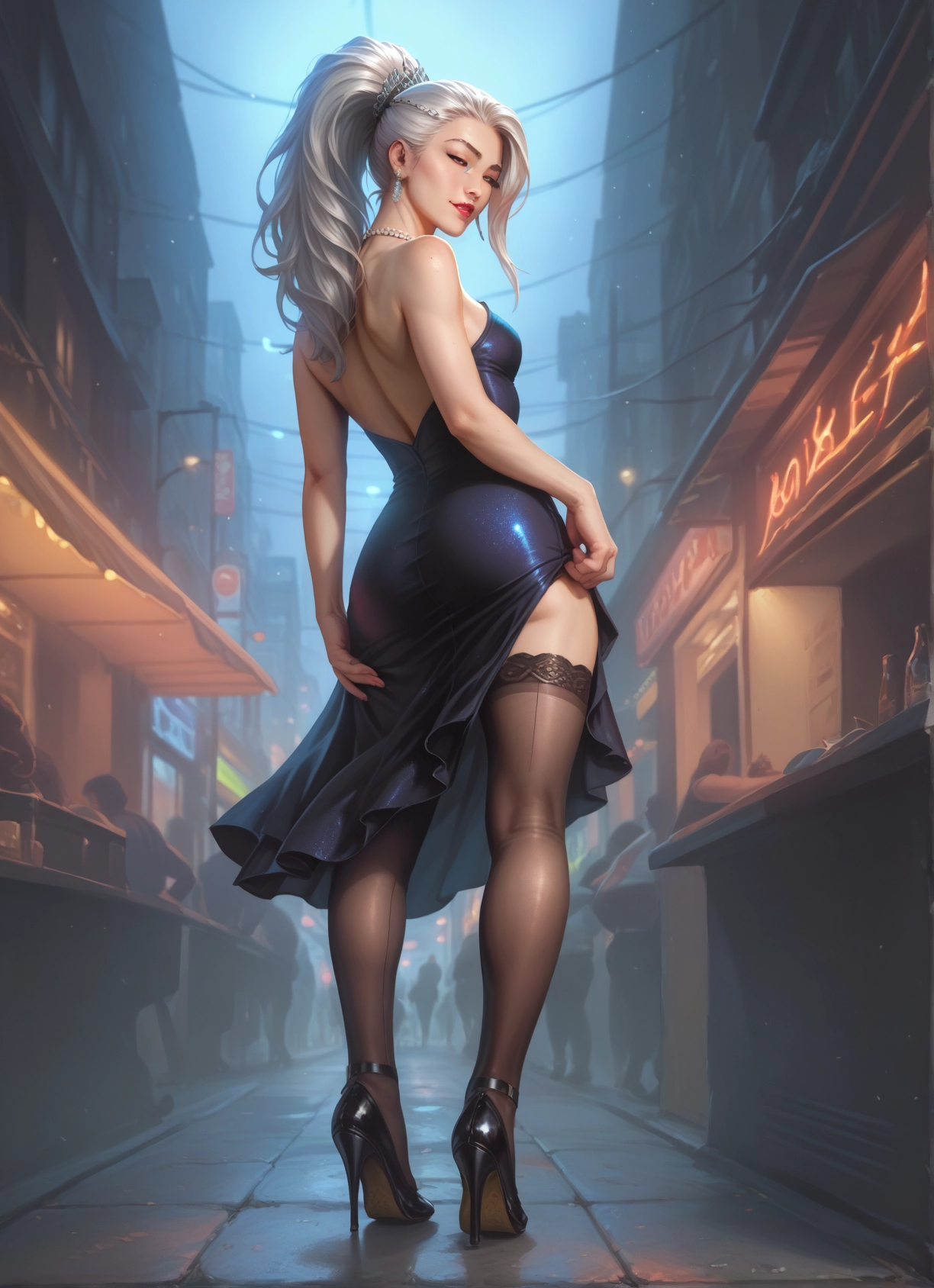 1girl, thighhighs, dress, high heels, ass, jewelry · Yamete.gg