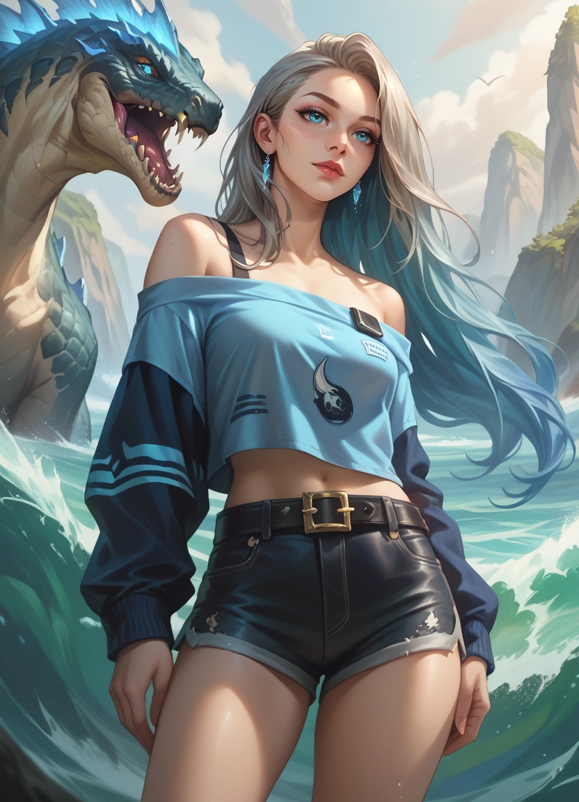 1girl, shorts, navel, jewelry, earrings, long hair · Yamete.gg