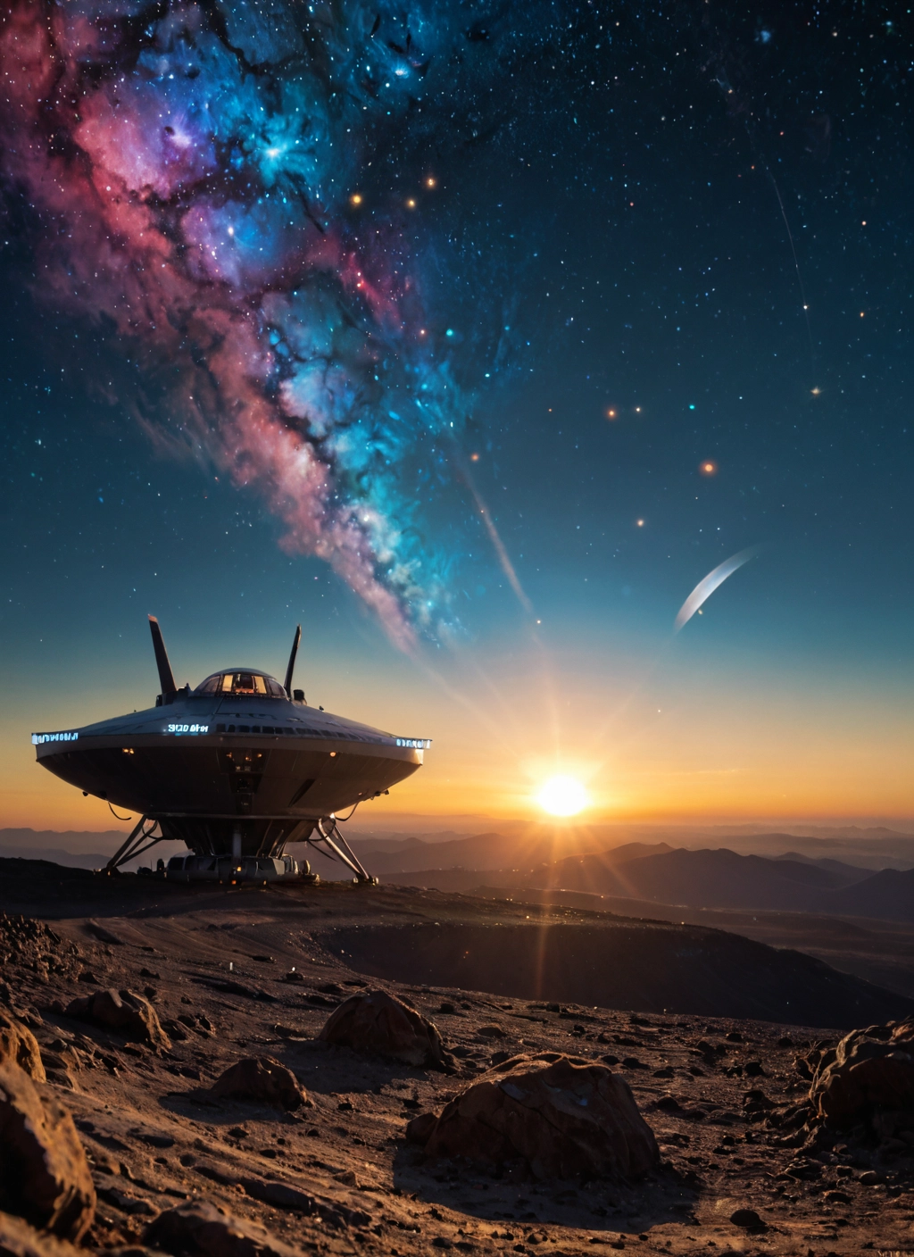 no humans, scenery, star (sky), sky, starry sky, sun