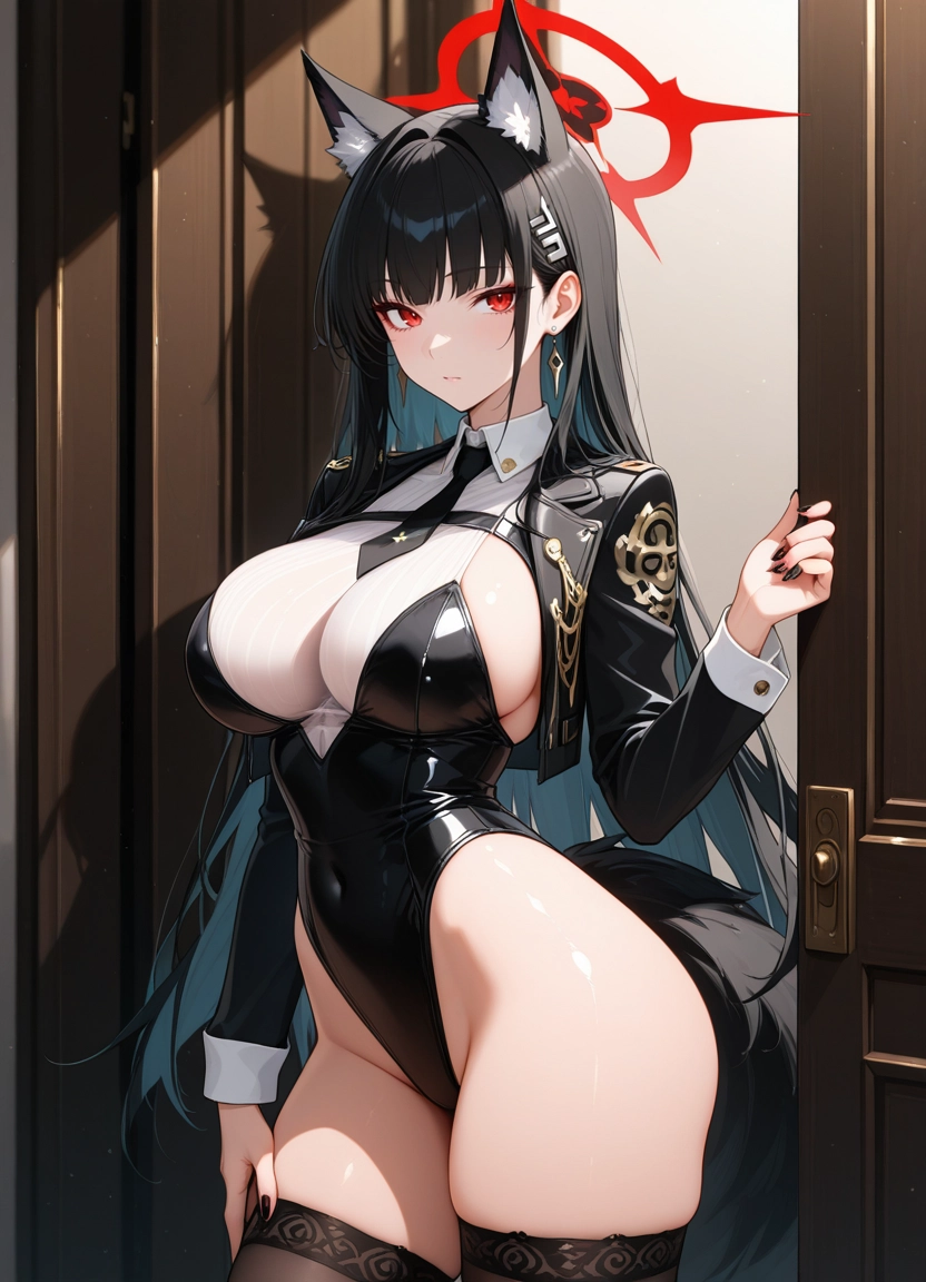 1girl, breasts, animal ears, solo, thighhighs, red eyes · Yamete.gg