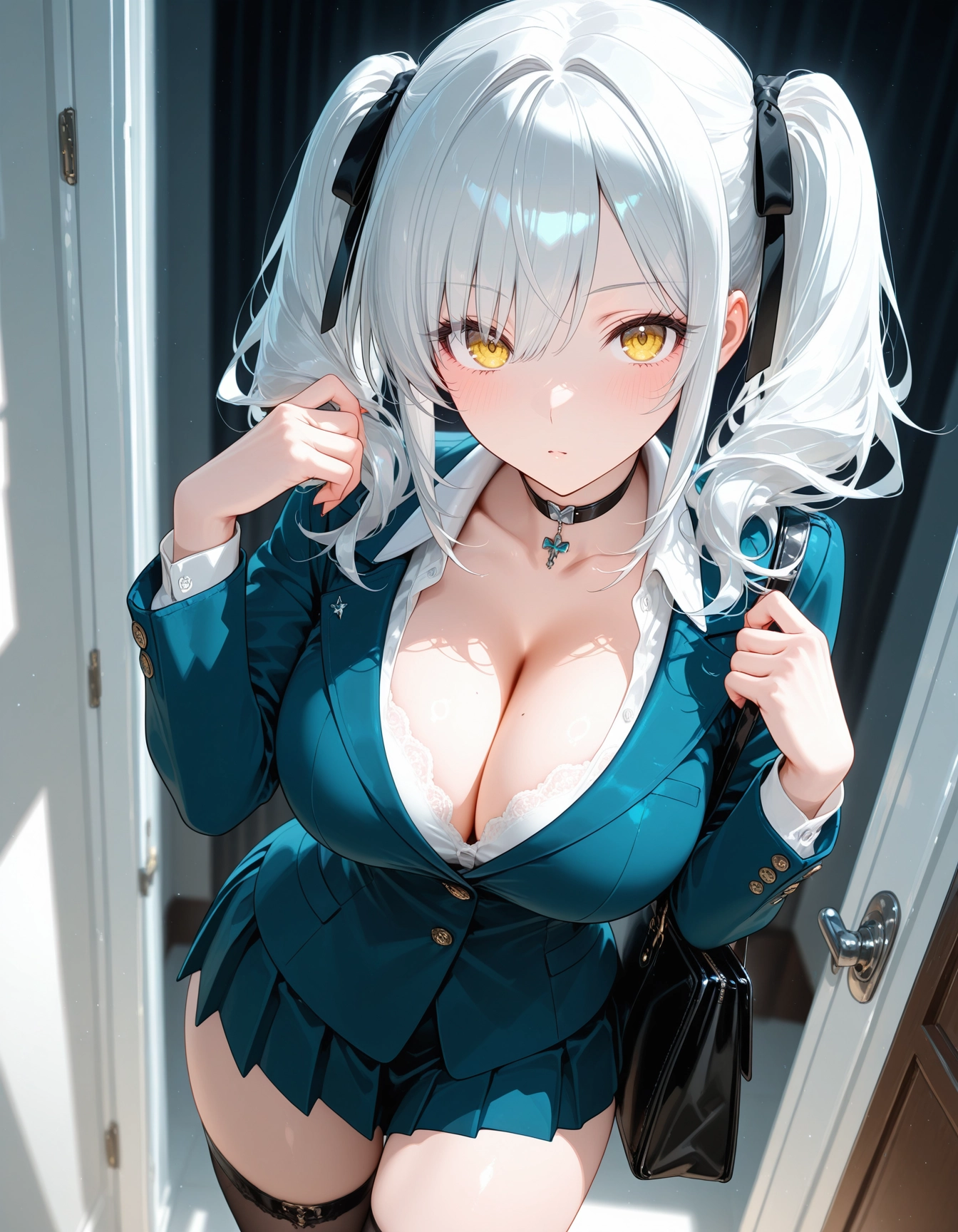 breasts, 1girl, skirt, thighhighs, large breasts, cleavage · Yamete.gg