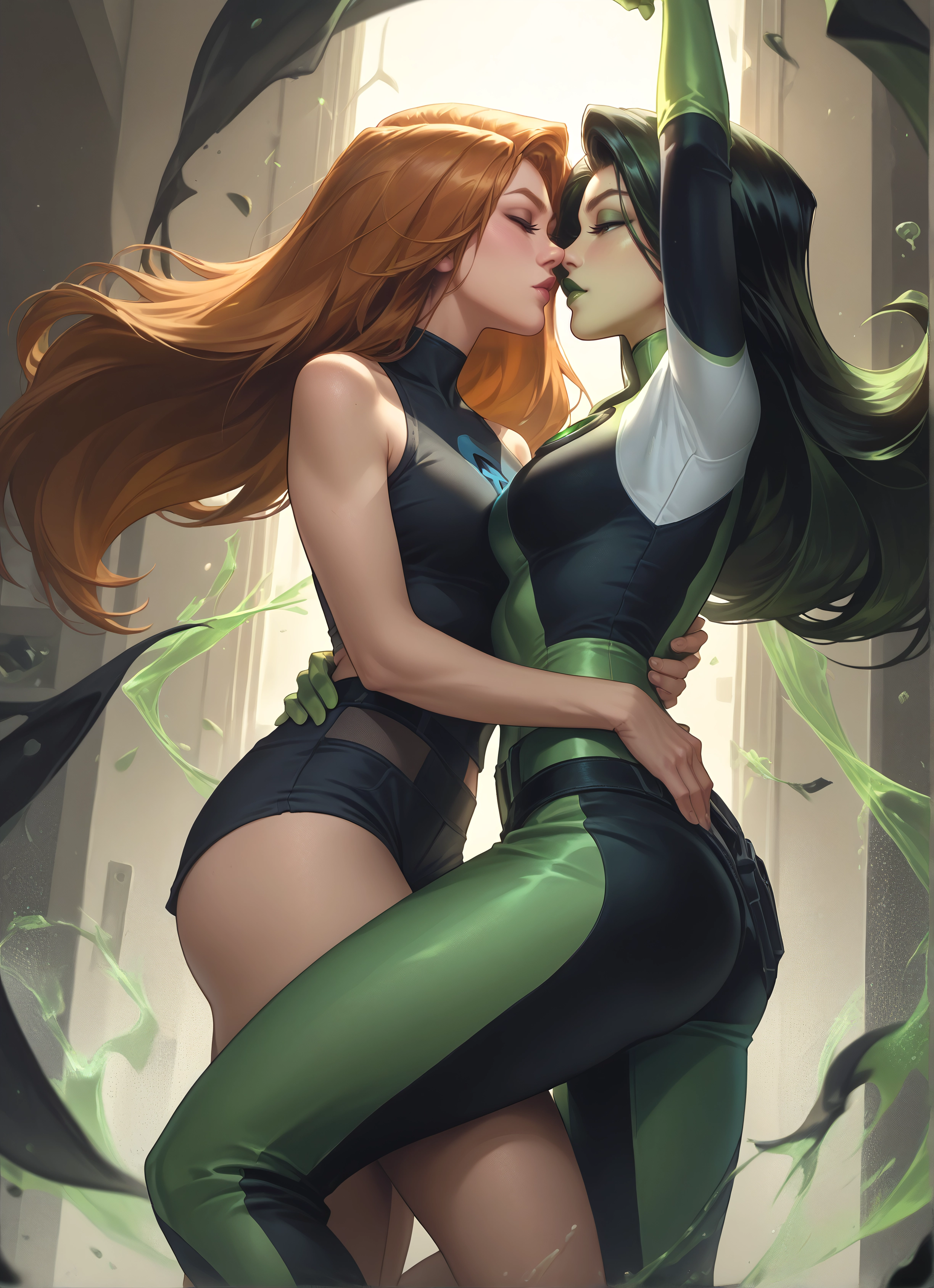 multiple girls, 2girls, yuri, long hair, breasts, makeup · Yamete.gg