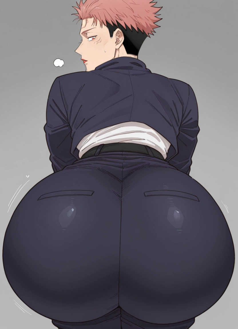 ass, pink hair, ass focus, solo, itadori yuuji, huge ass