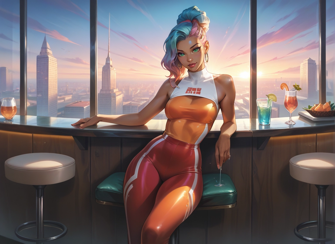 1girl, solo, jewelry, earrings, multicolored hair, breasts · Yamete.gg
