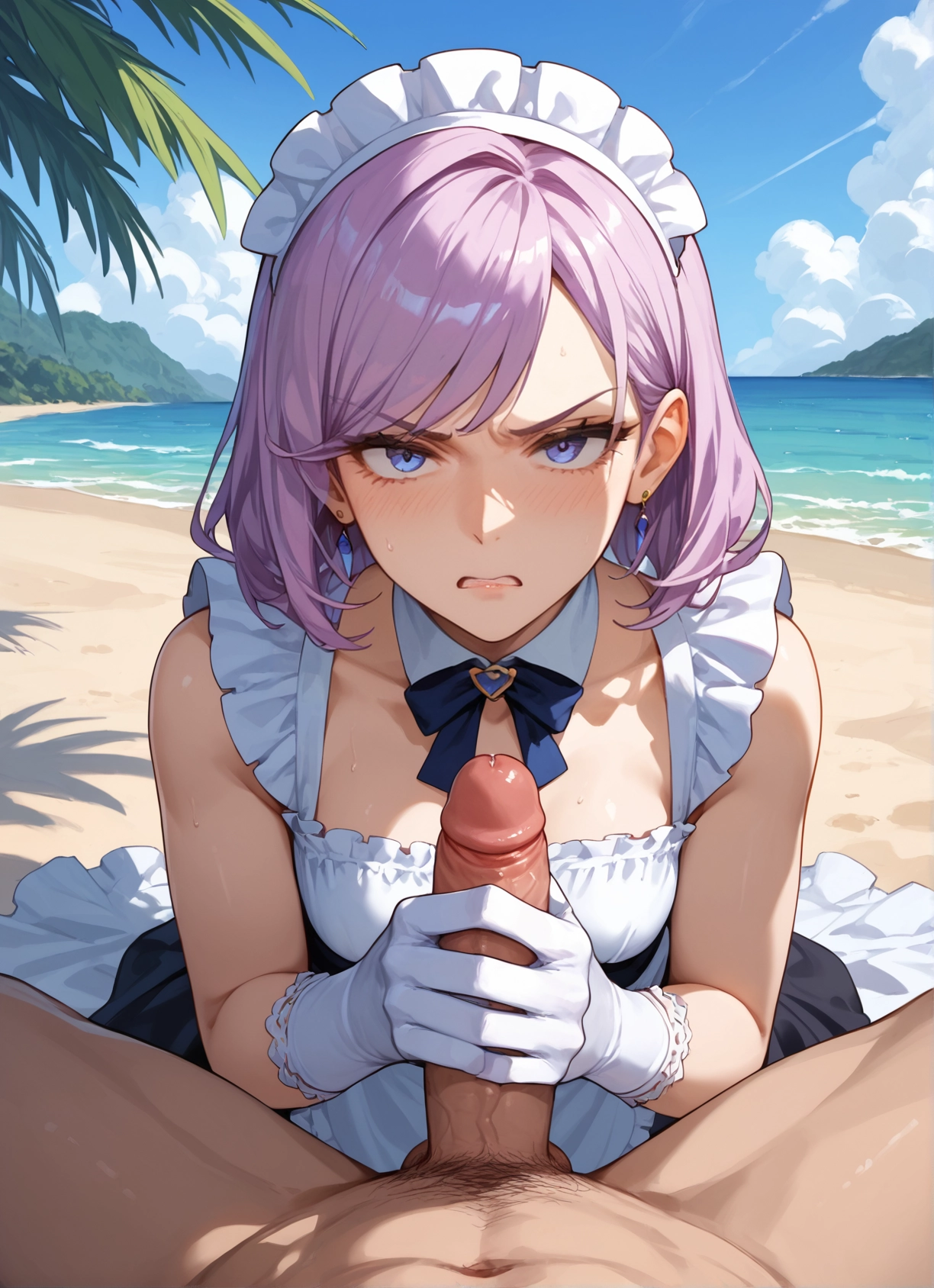 1girl, 1boy, gloves, penis, hetero, white gloves · Yamete.gg