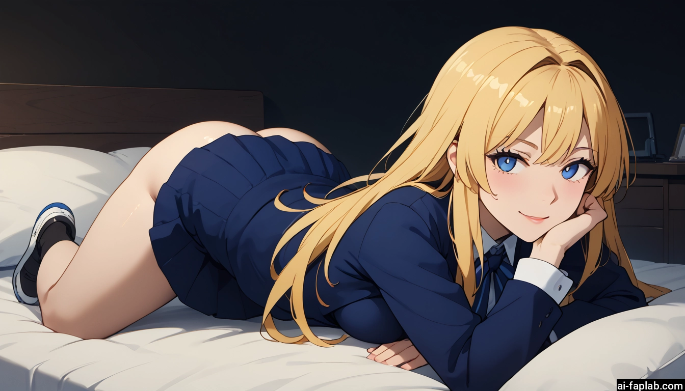 1girl, blue eyes, blonde hair, long hair, skirt, solo · Yamete.gg