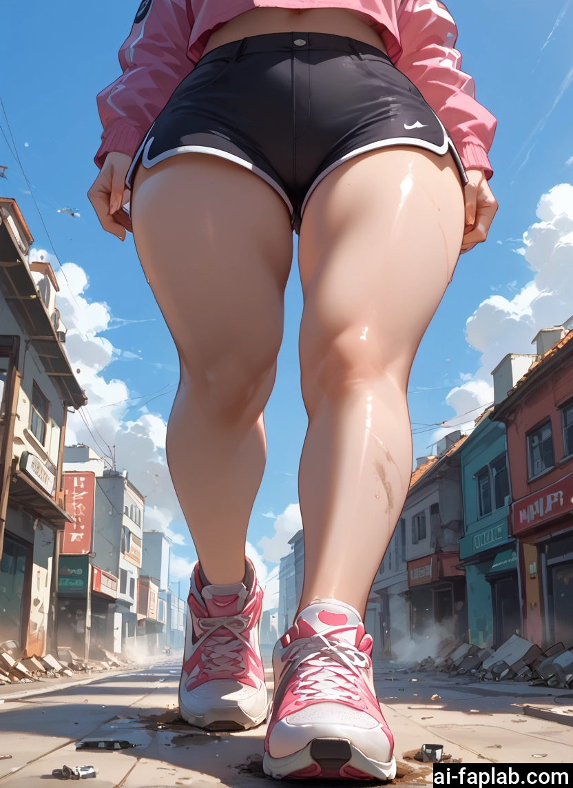 1girl, shorts, shoes, sky, car, sneakers