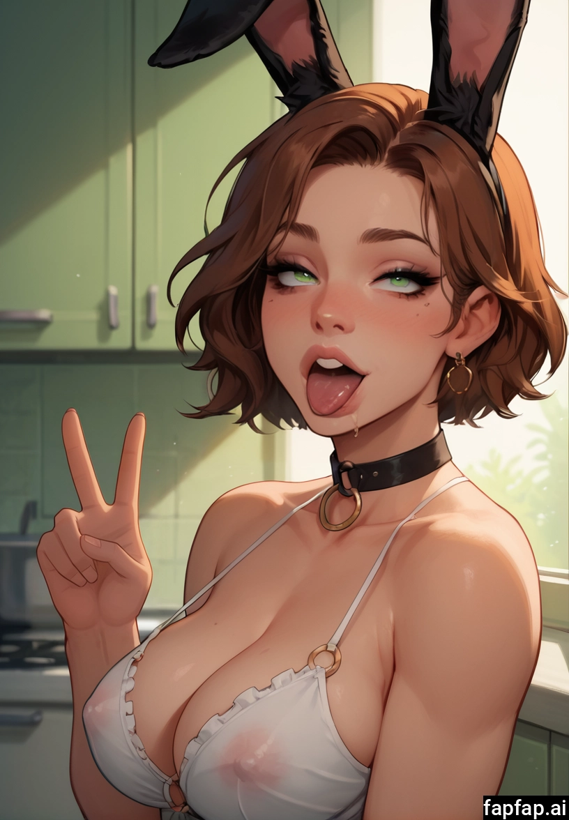 1girl, animal ears, breasts, solo, rabbit ears, brown hair · Yamete.gg