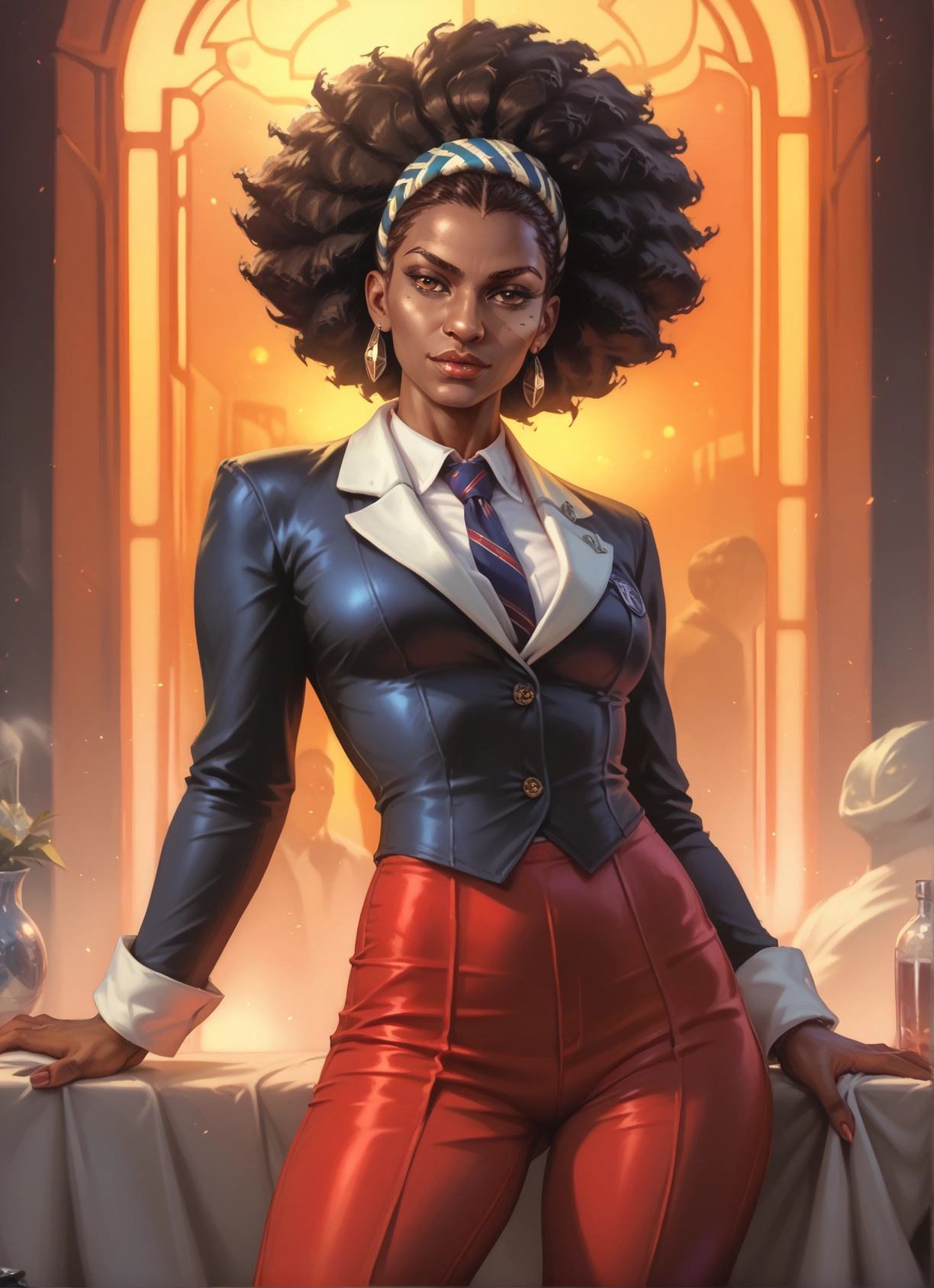 1girl, dark skin, jewelry, earrings, dark-skinned female, necktie · Yamete.gg