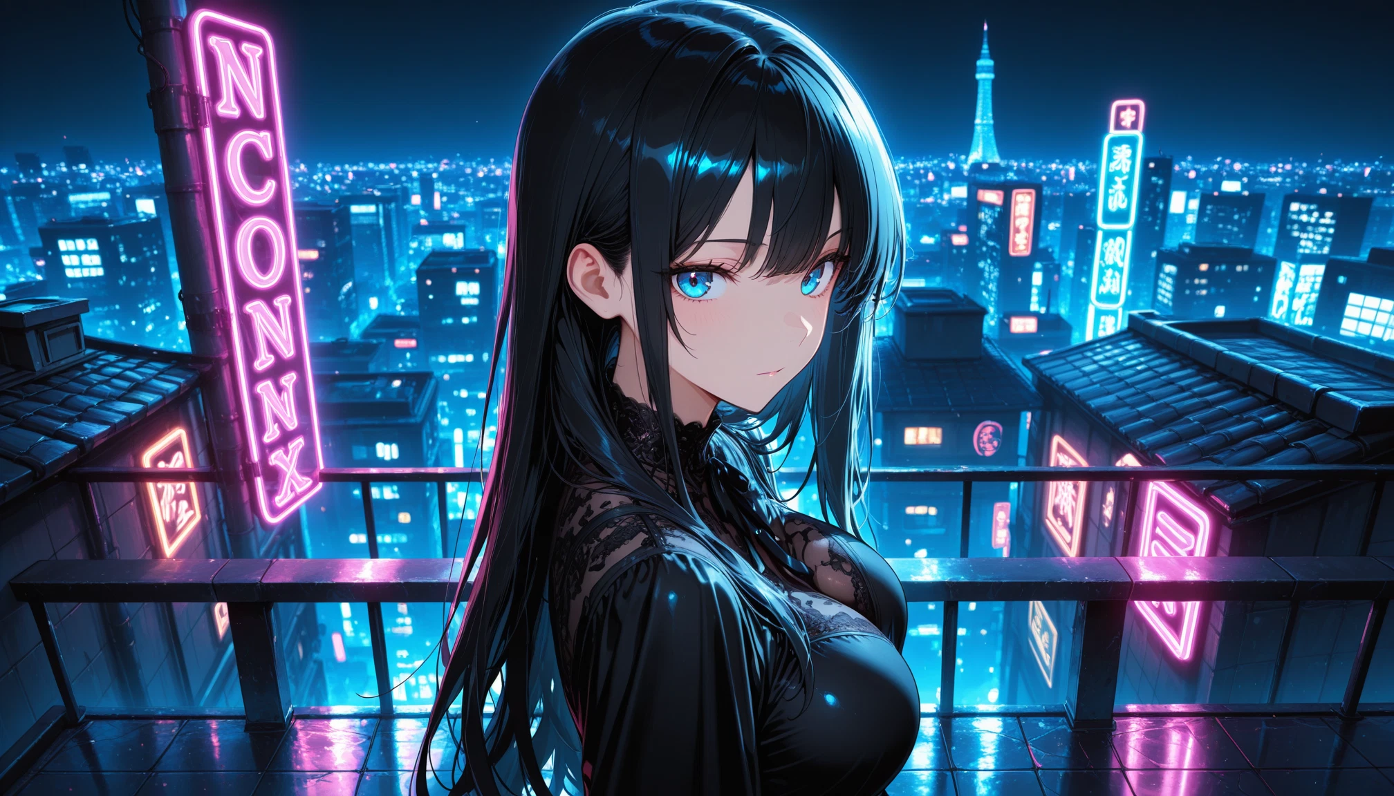 1girl, solo, long hair, black hair, looking at viewer, blue eyes · Yamete.gg