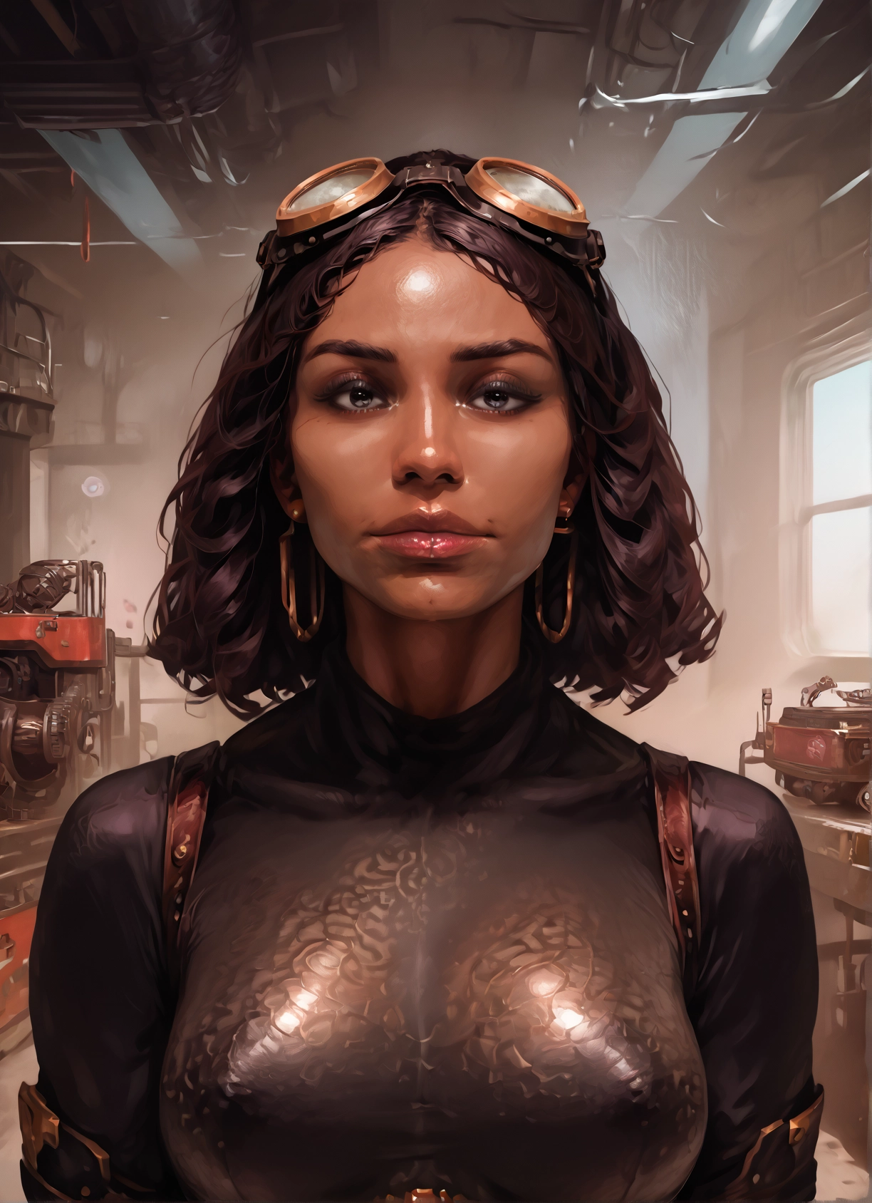 1girl, solo, goggles, jewelry, earrings, goggles on head · Yamete.gg