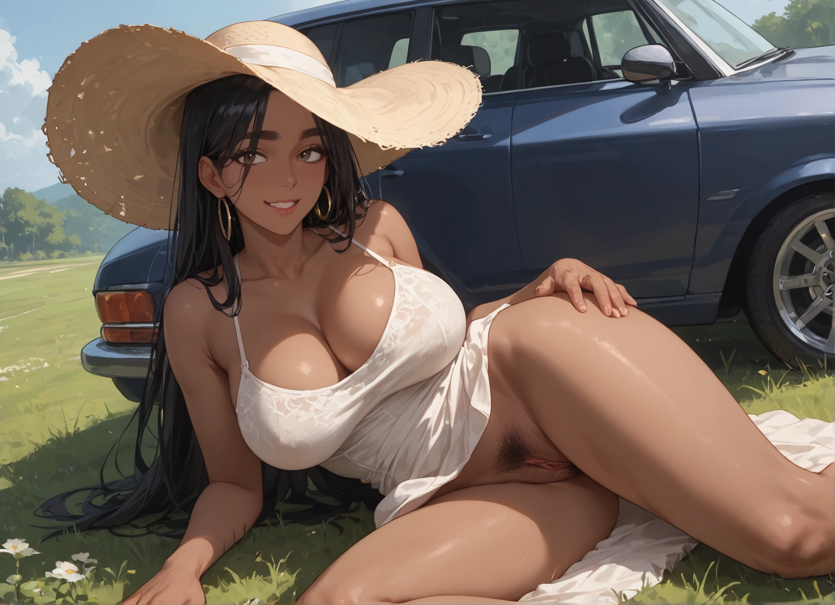 1girl, breasts, pubic hair, hat, female pubic hair, pussy · Yamete.gg