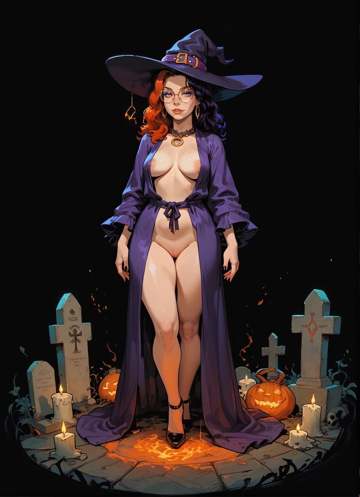 1girl, hat, breasts, witch hat, solo, pussy · Yamete.gg