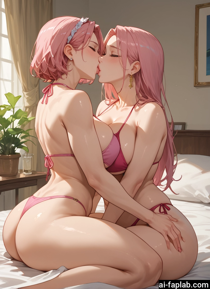 multiple girls, breasts, 2girls, yuri, kiss, pink hair · Yamete.gg