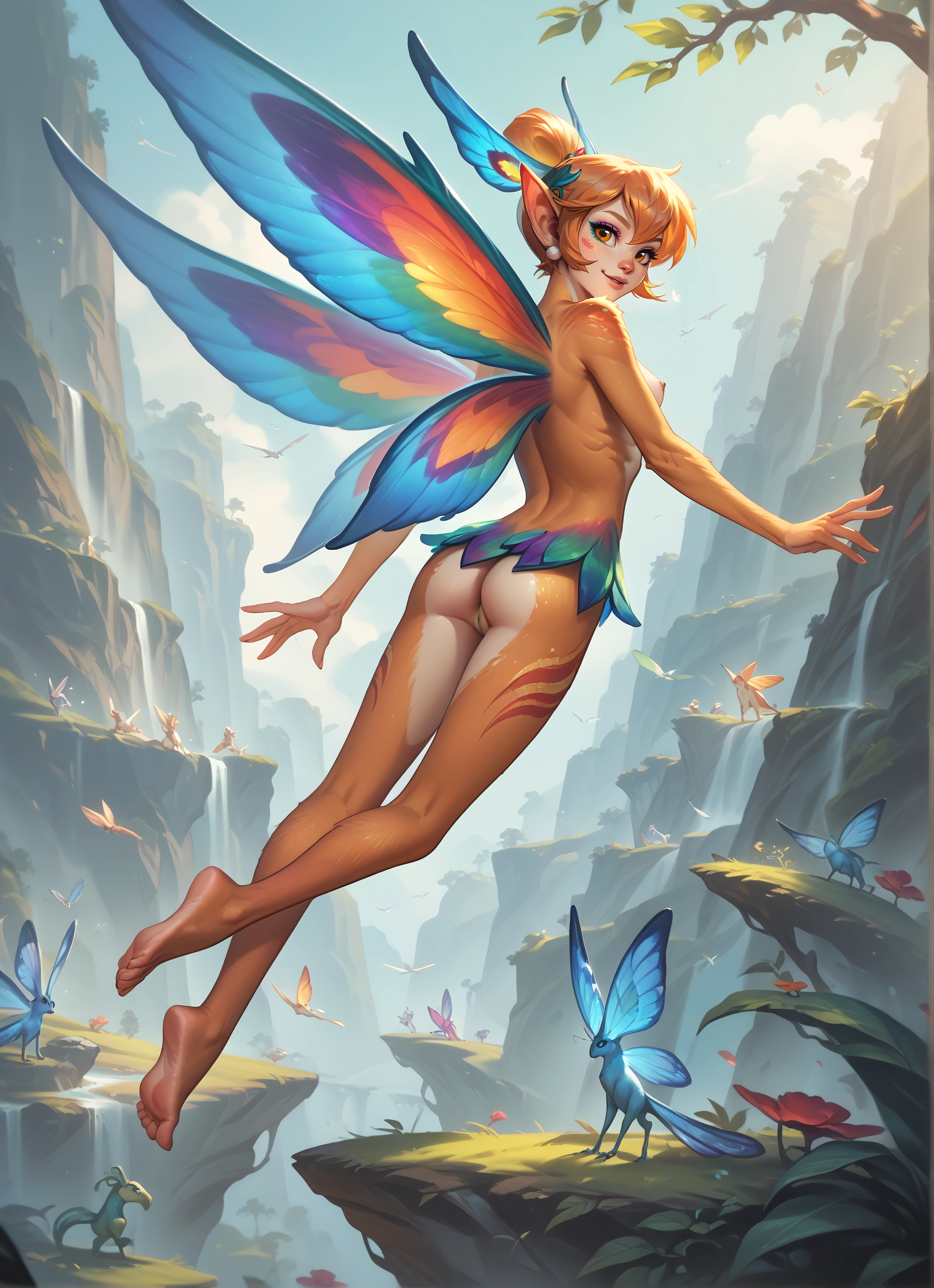 ass, wings, nipples, breasts, pointy ears, barefoot · Yamete.gg