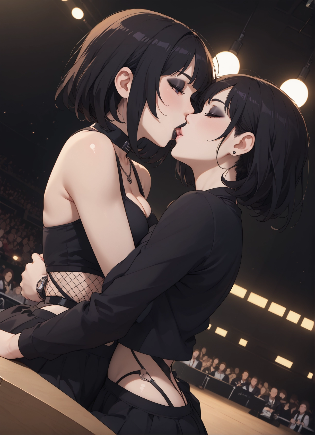 breasts, yuri, kiss, multiple girls, skirt, french kiss · Yamete.gg