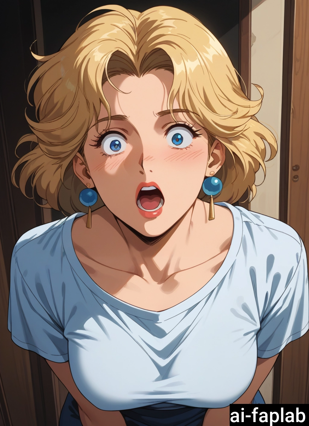1girl, solo, blonde hair, jewelry, blue eyes, earrings